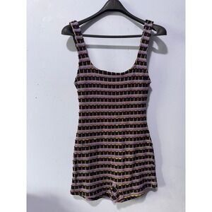 Zara Womens Multi Color Geometric Knit Romper Sleeveless Black Pink Yellow S